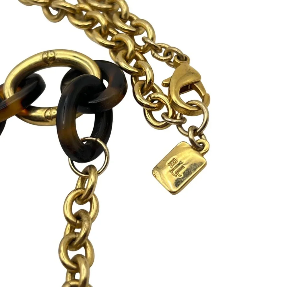 Ralph Lauren Gold Brown Tortoiseshell Link Chain Necklace Signed 32" Vintage - Picture 7 of 7